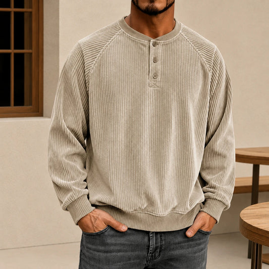 Ribbed Henley Sweatshirt