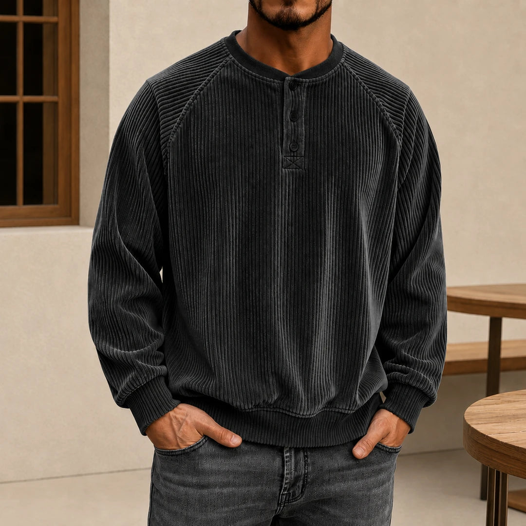 Ribbed Henley Sweatshirt