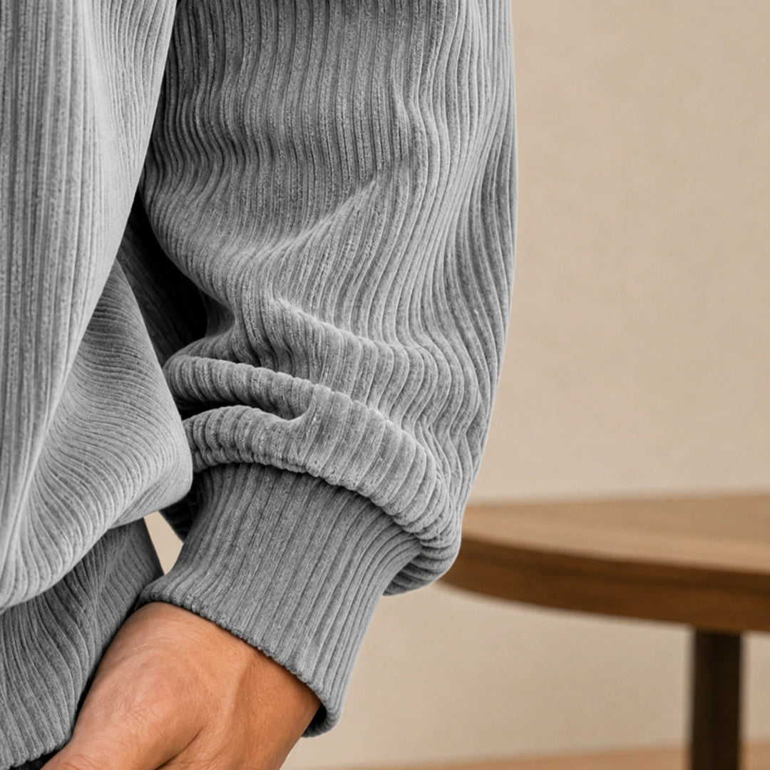 Ribbed Henley Sweatshirt