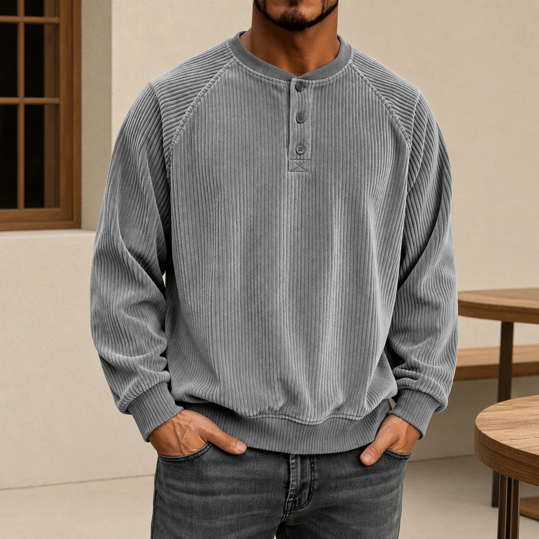 Ribbed Henley Sweatshirt