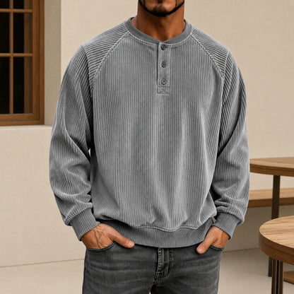 Ribbed Henley Sweatshirt