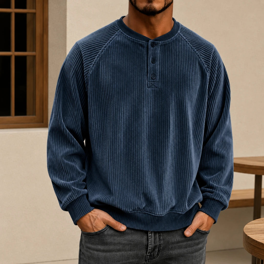 Ribbed Henley Sweatshirt