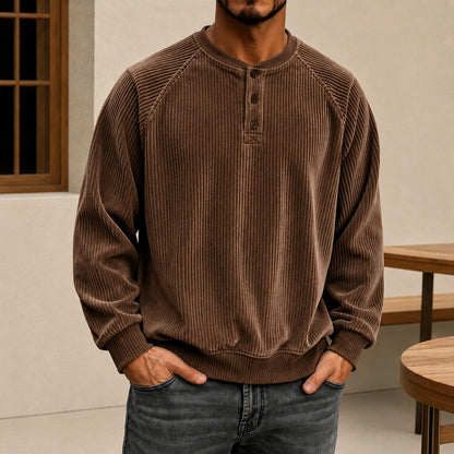 Ribbed Henley Sweatshirt